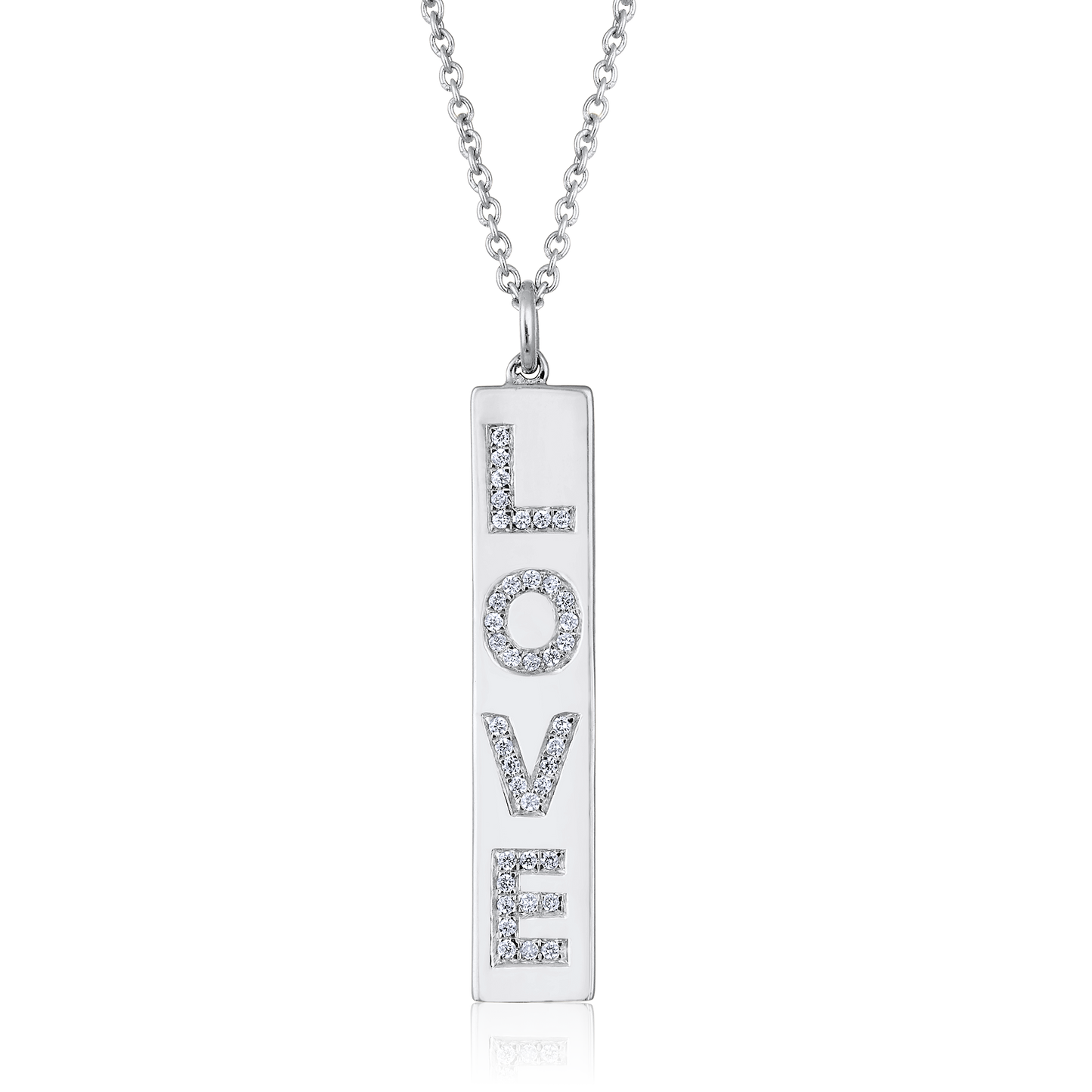 Solid Gold 0.1ct Natural Diamond Love Long Bar Alphabet Charm Necklace