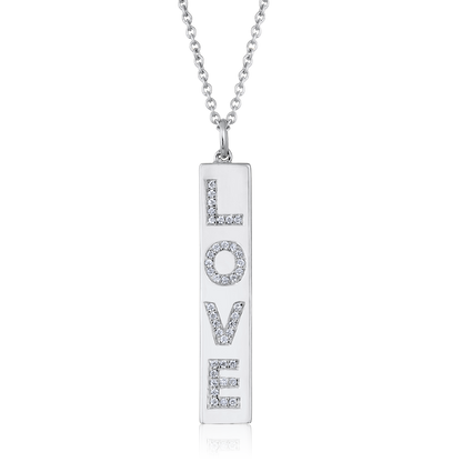 Solid Gold 0.1ct Natural Diamond Love Long Bar Alphabet Charm Necklace