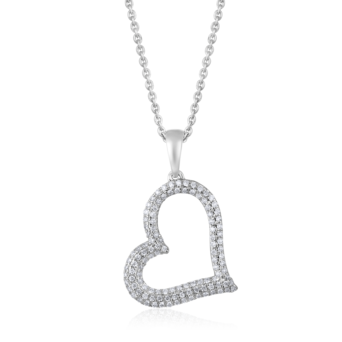 Solid Gold 0.2ct Natural Diamond Curvy Heart Tilt Charm Necklace