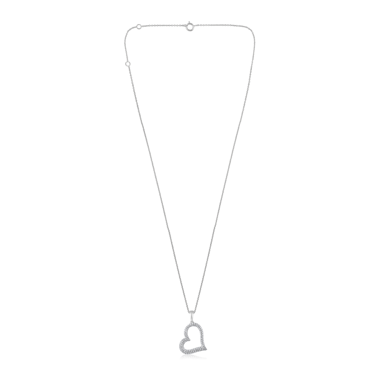 Solid Gold 0.2ct Natural Diamond Curvy Heart Tilt Charm Necklace