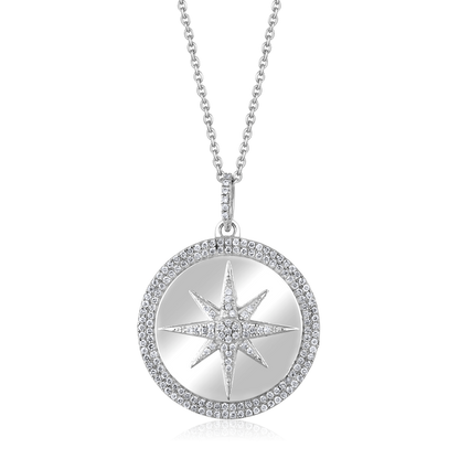 Solid Gold 0.31ct Natural Diamond Starburst Round Vintage Necklace