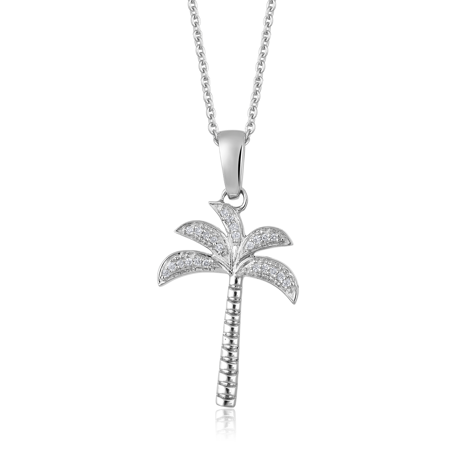 Solid Gold 0.1ct Natural Diamond Tropical Coconut Palm Charm Necklace