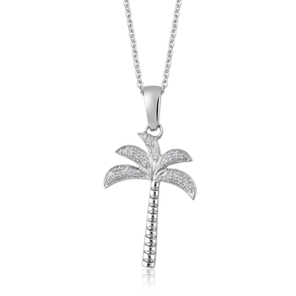 Solid Gold 0.1ct Natural Diamond Tropical Coconut Palm Charm Necklace