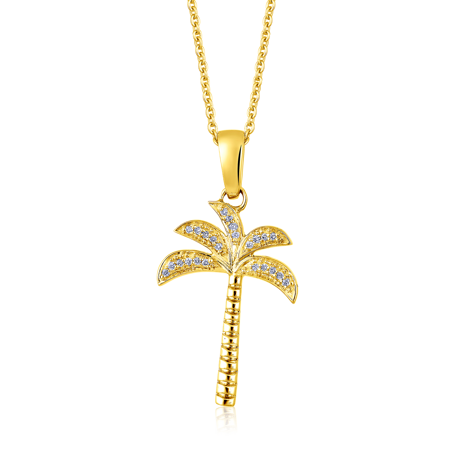 Solid Gold 0.1ct Natural Diamond Palm Tree Beach Coconut Charm Necklace