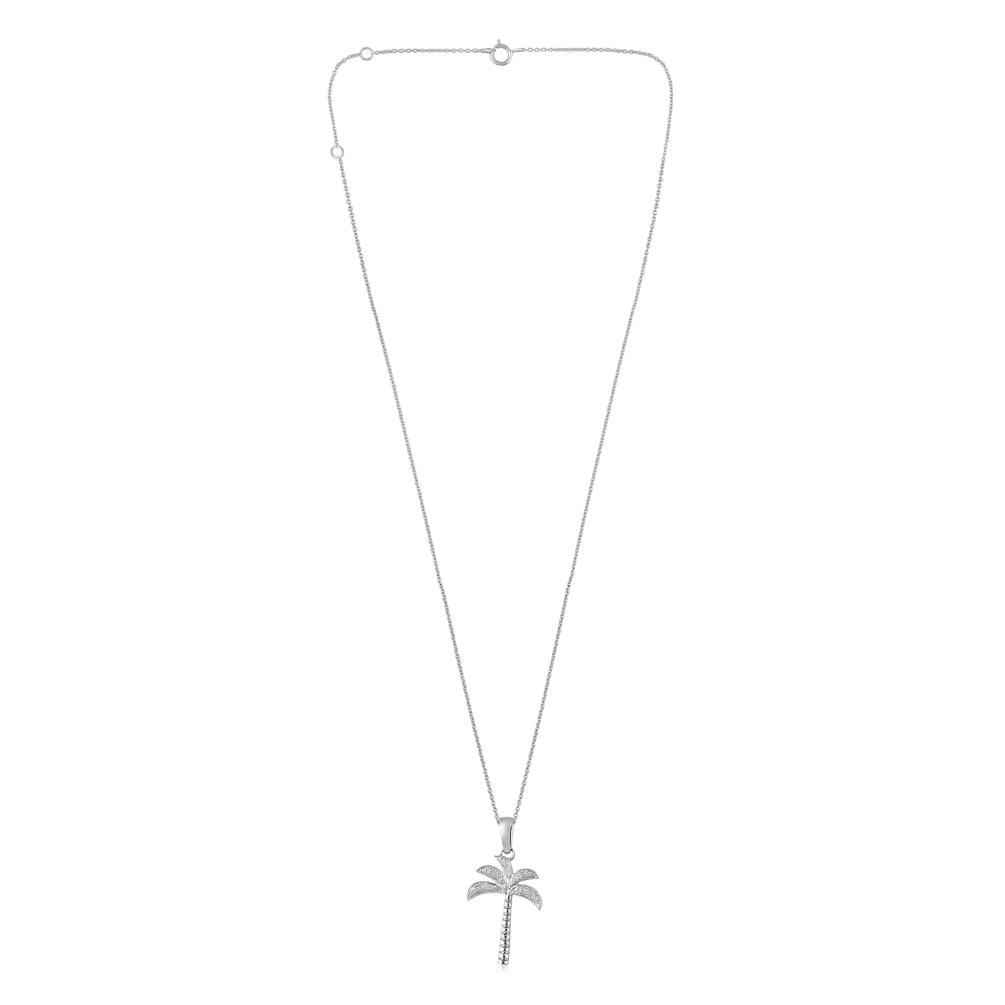 Solid Gold 0.1ct Natural Diamond Tropical Coconut Palm Charm Necklace