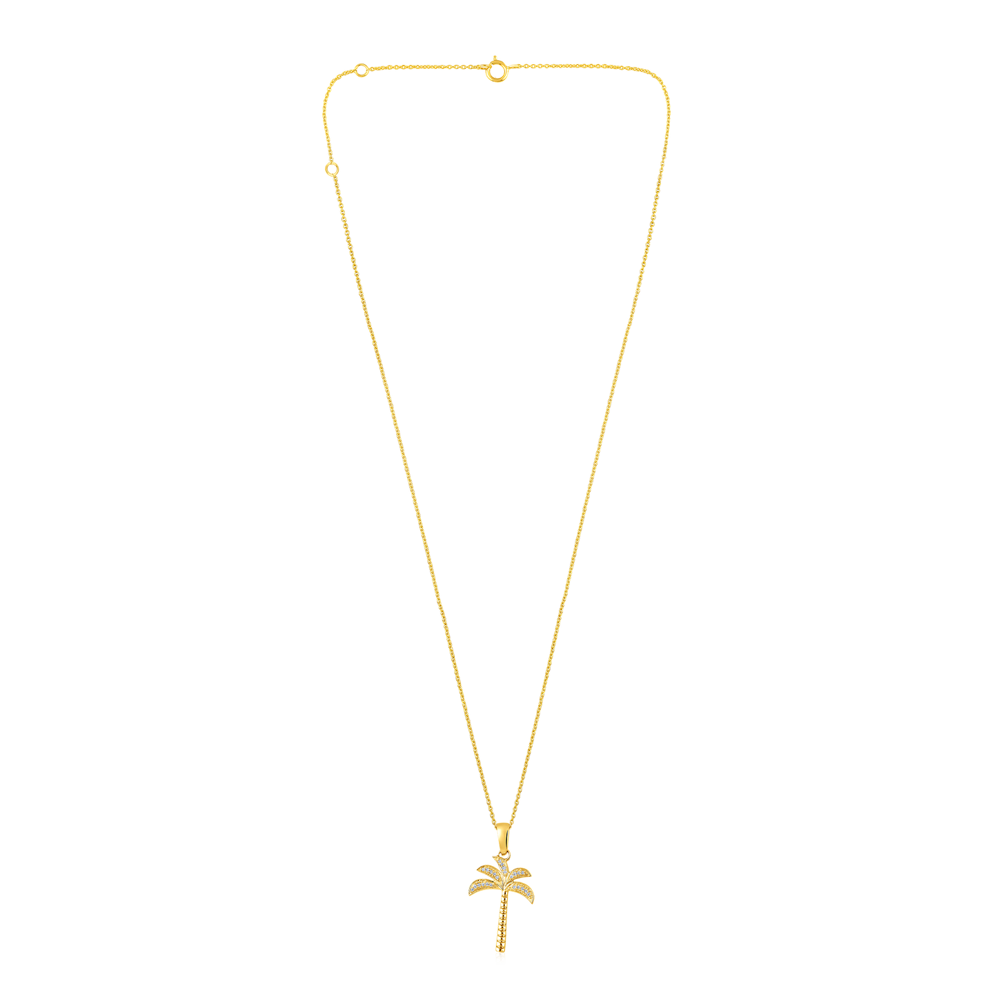 Solid Gold 0.1ct Natural Diamond Palm Tree Beach Coconut Charm Necklace