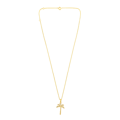 Solid Gold 0.1ct Natural Diamond Palm Tree Beach Coconut Charm Necklace