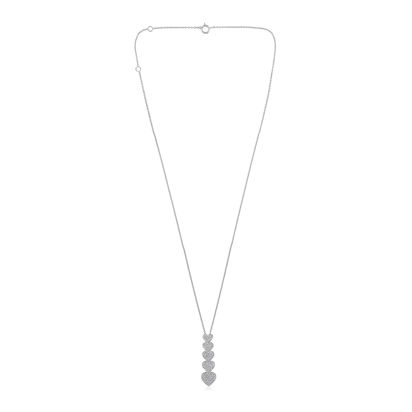Solid Gold 0.3ct Natural Diamond 5 Heart Graduation Charm Necklace