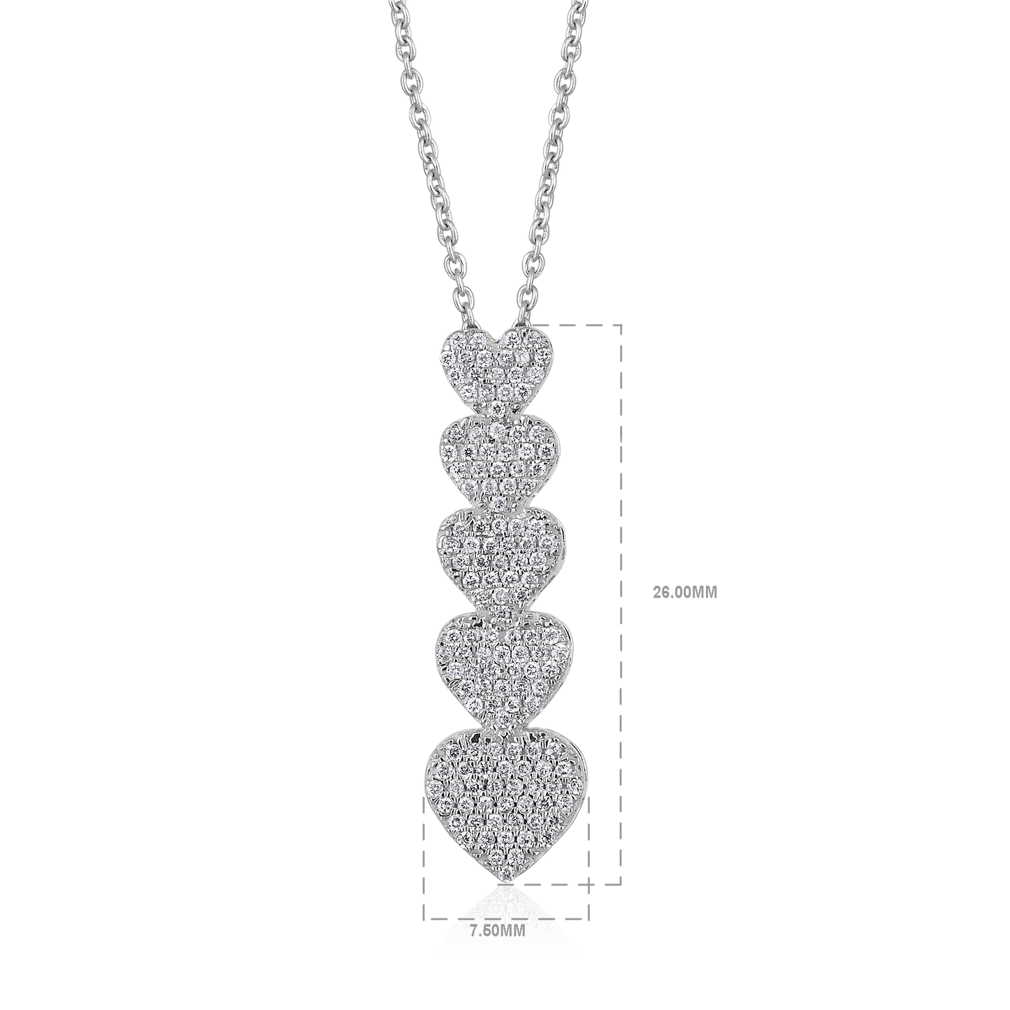Solid Gold 0.3ct Natural Diamond 5 Heart Graduation Charm Necklace