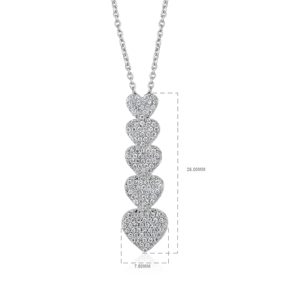Solid Gold 0.3ct Natural Diamond 5 Heart Graduation Charm Necklace