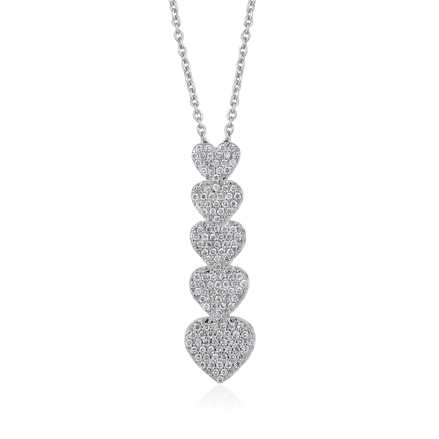 Solid Gold 0.3ct Natural Diamond 5 Heart Graduation Charm Necklace