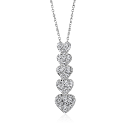 Solid Gold 0.3ct Natural Diamond 5 Heart Graduation Charm Necklace