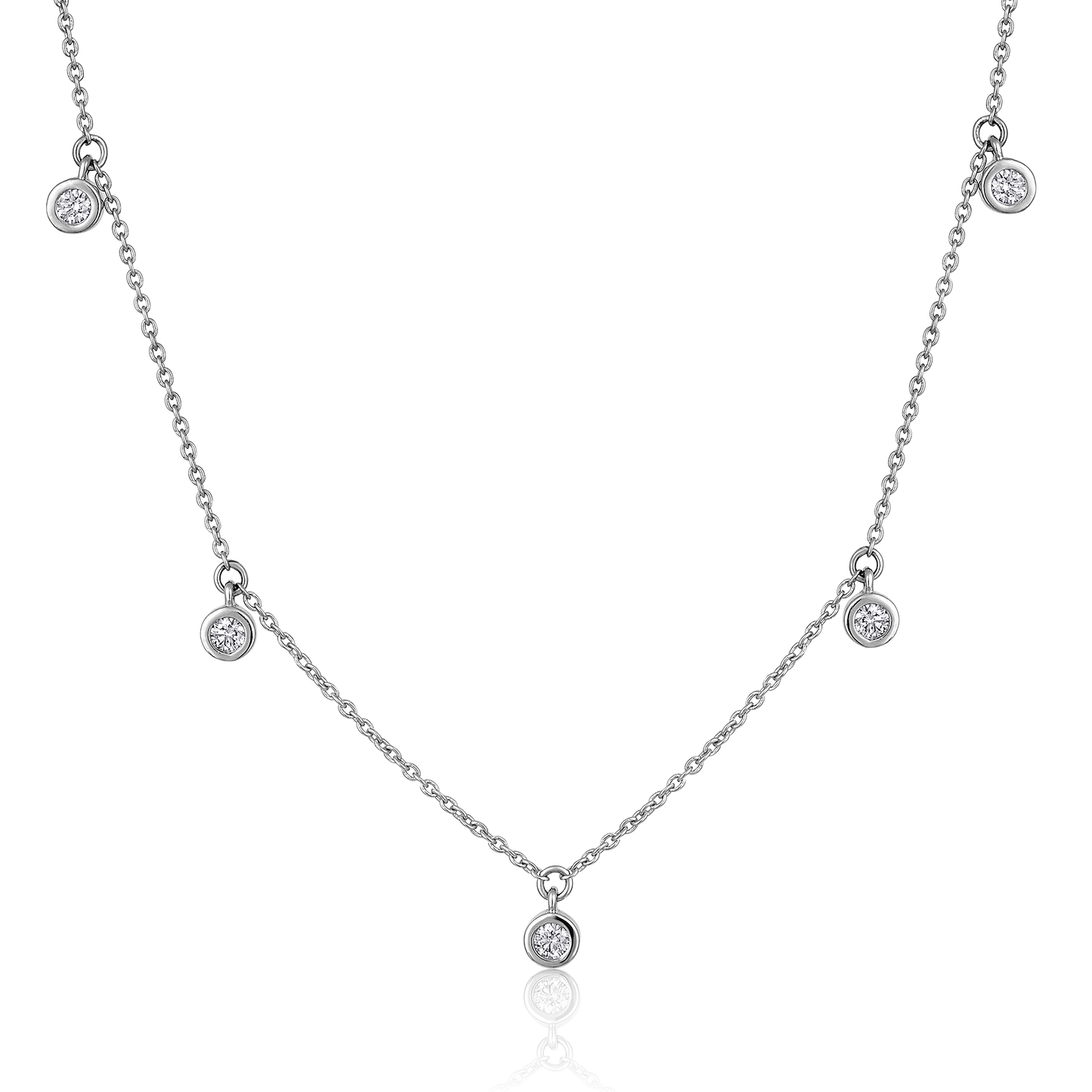 Solid Gold 0.33ct Natural Diamond By-Yard Dangle Drop Round Necklace