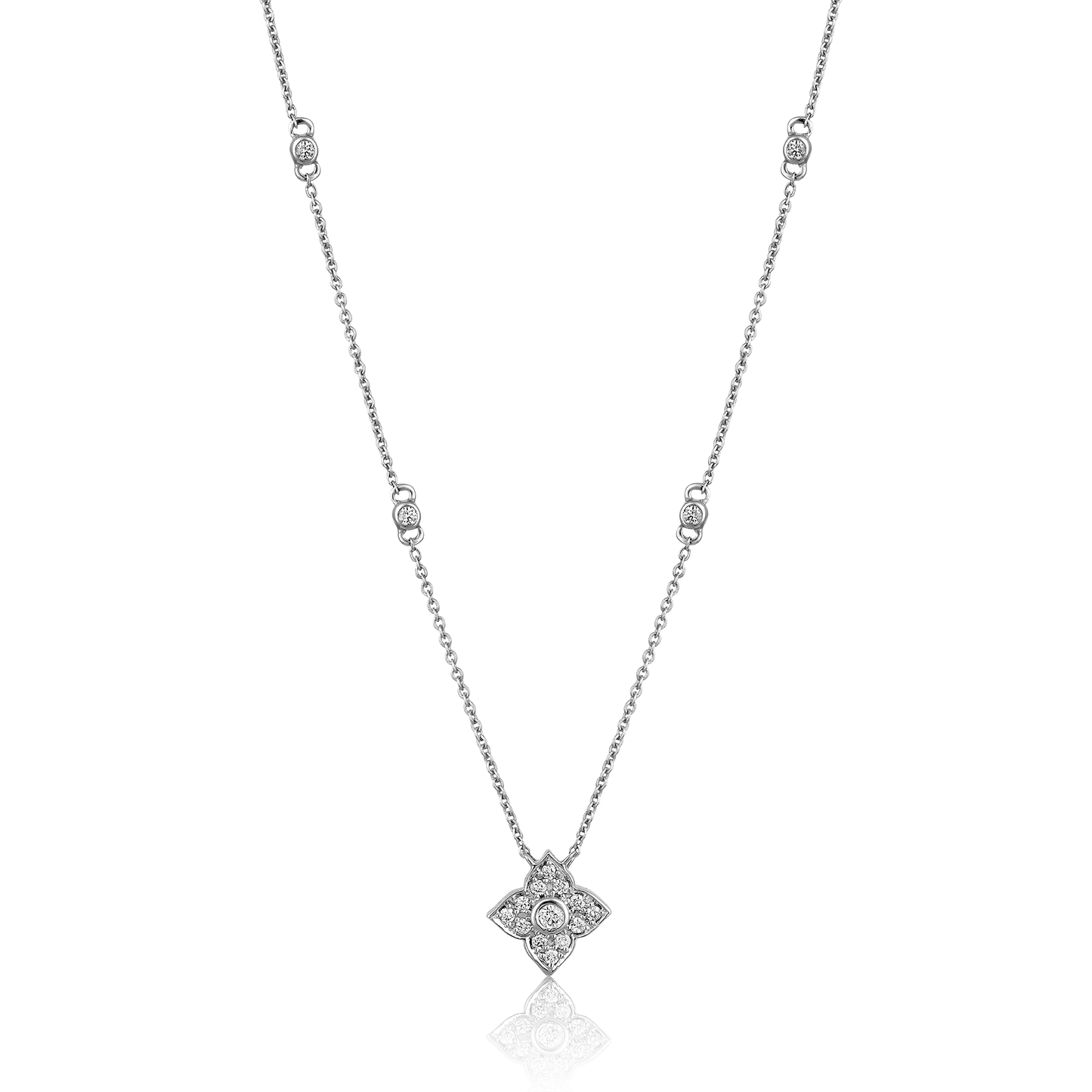 Solid Gold 0.22ct Natural Diamond Floral Motif By Yard Station Necklace