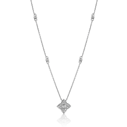 Solid Gold 0.22ct Natural Diamond Floral Motif By Yard Station Necklace