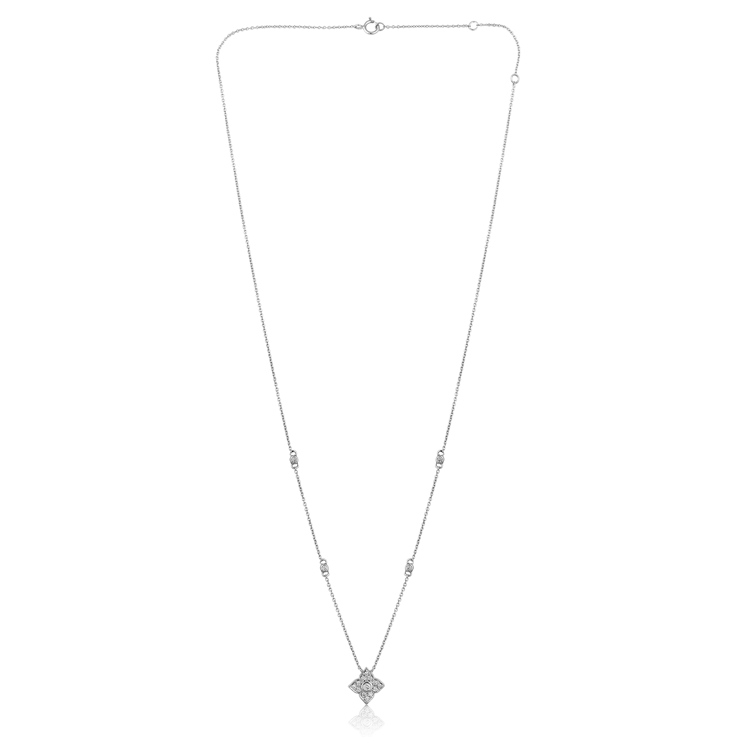 Solid Gold 0.22ct Natural Diamond Floral Motif By Yard Station Necklace