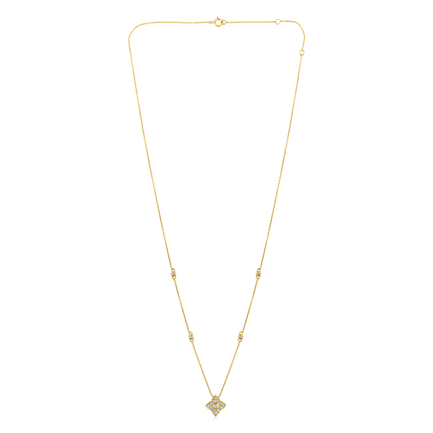 Solid Gold 0.22ct Natural Diamond Floral Star By-Yard Chain Necklace