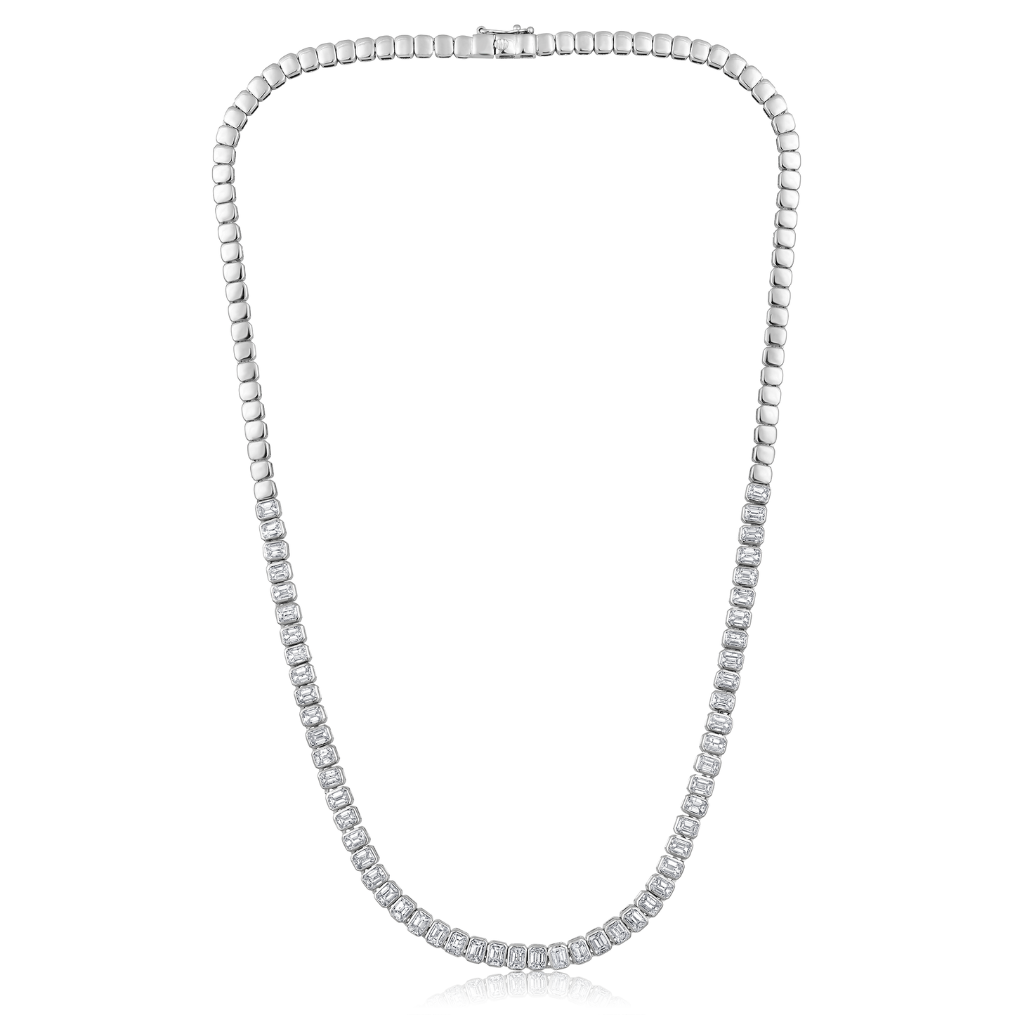 Solid Gold 8ct Natural Diamond Emerald Bezel Tennis Straight Necklace