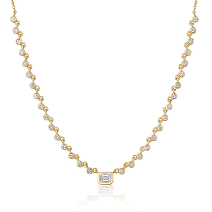 Solid Gold 1ct Natural Diamond Emerald Bezel Bead Stack Chain Necklace