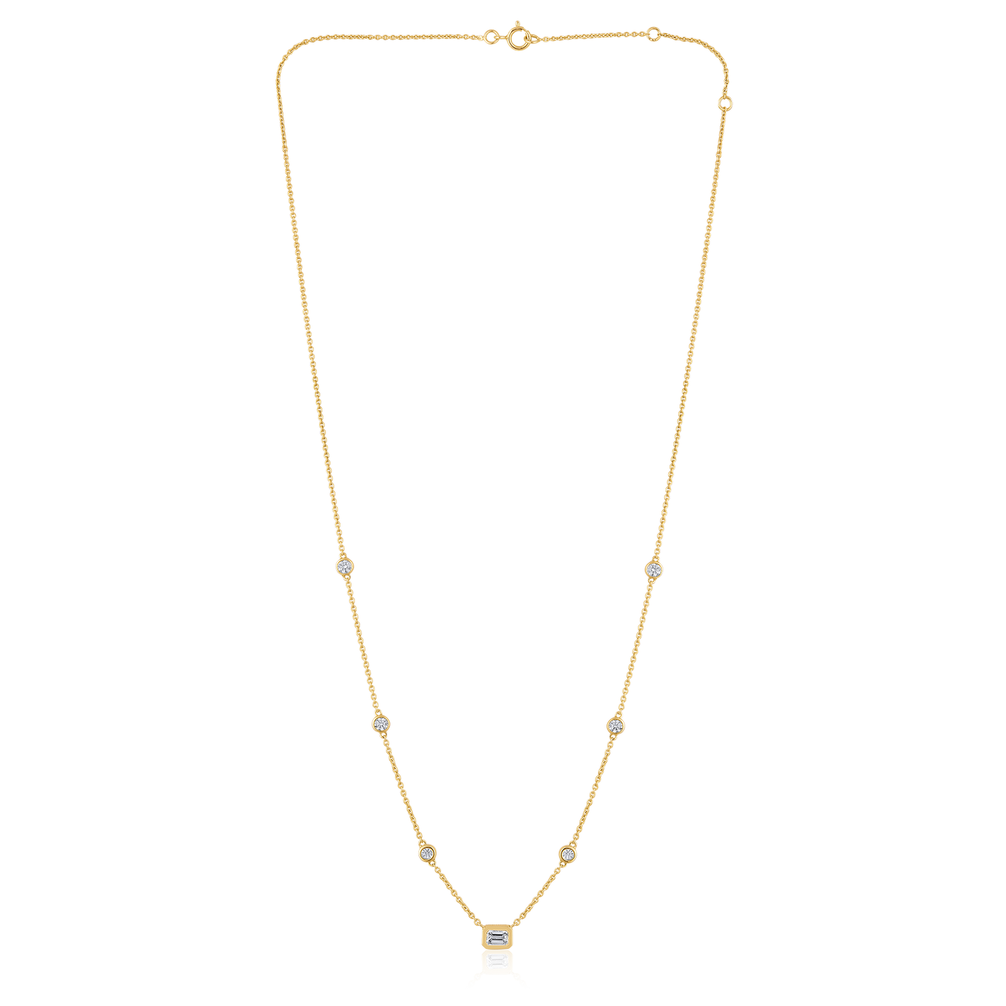 Solid Gold 0.7ct Natural Diamond Emerald By Yard Stack Station Necklace
