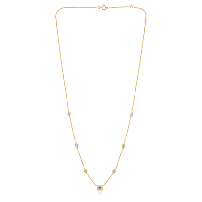 Solid Gold 0.7ct Natural Diamond Emerald By Yard Stack Station Necklace