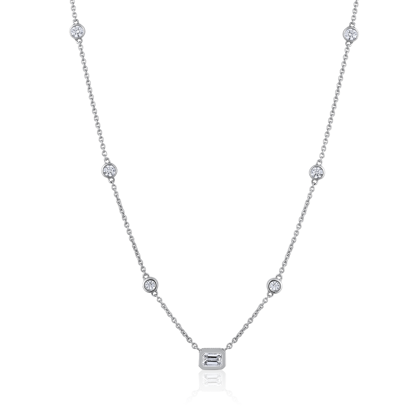 Solid Gold 0.71ct Natural Diamond Emerald Round Bezel By-Yard Necklace