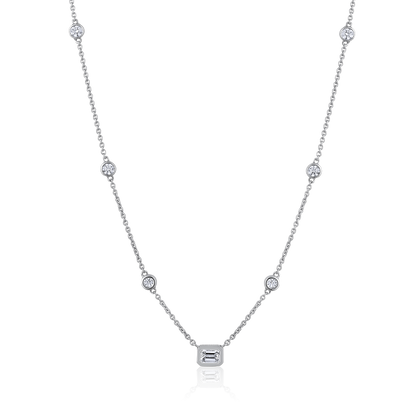 Solid Gold 0.71ct Natural Diamond Emerald Round Bezel By-Yard Necklace