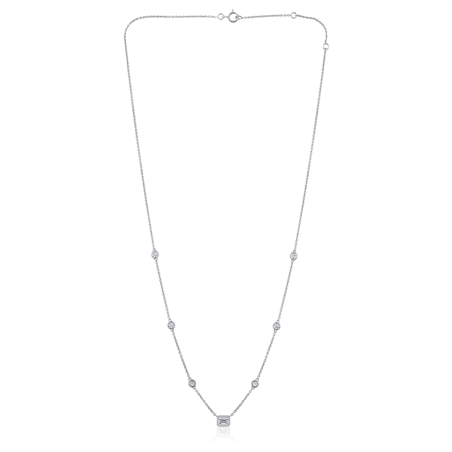 Solid Gold 0.71ct Natural Diamond Emerald Round Bezel By-Yard Necklace