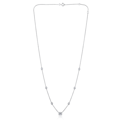 Solid Gold 0.71ct Natural Diamond Emerald Round Bezel By-Yard Necklace
