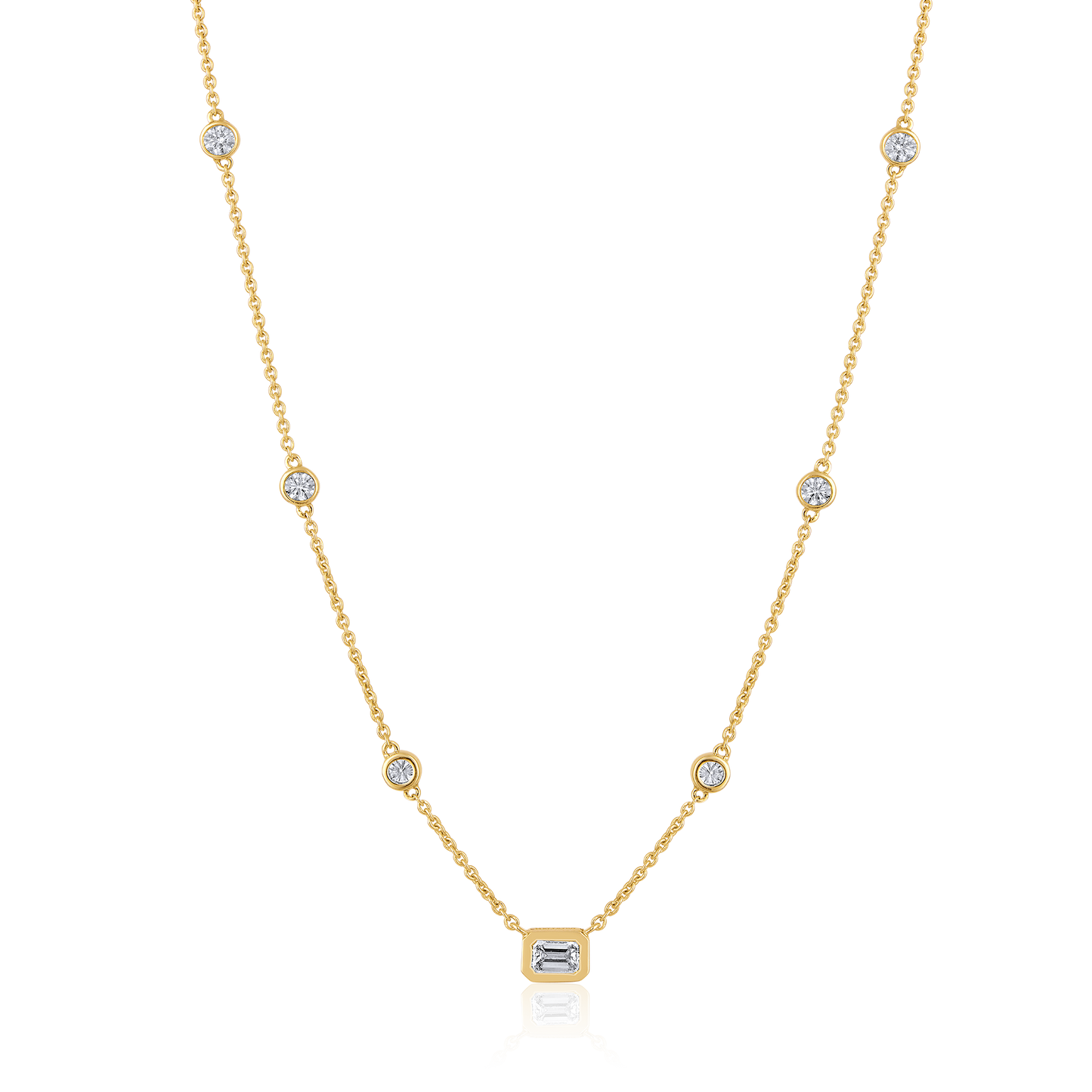 Solid Gold 0.7ct Natural Diamond Emerald By Yard Stack Station Necklace