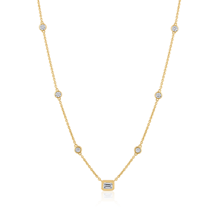 Solid Gold 0.7ct Natural Diamond Emerald By Yard Stack Station Necklace
