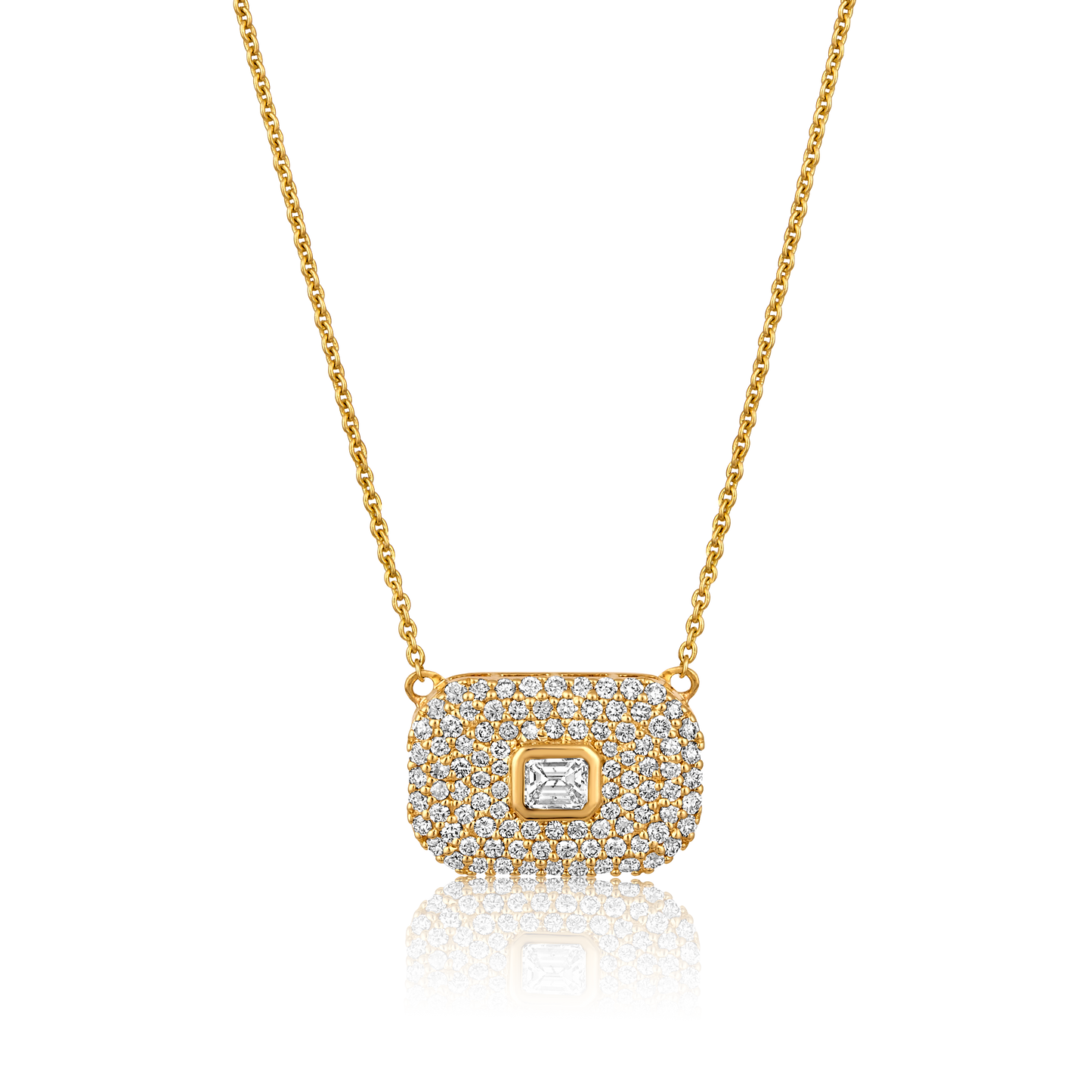 Solid Gold 1.03ct Natural Diamond Tag Bar Emerald Rectangle Necklace