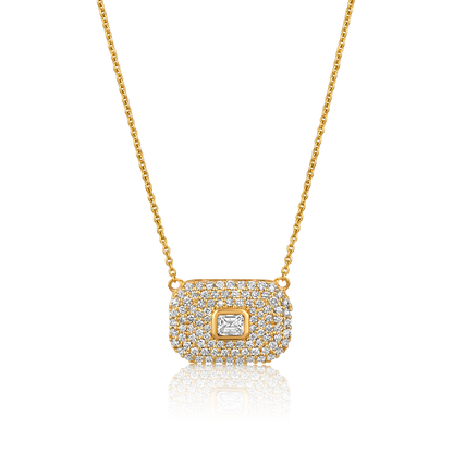Solid Gold 1.03ct Natural Diamond Tag Bar Emerald Rectangle Necklace