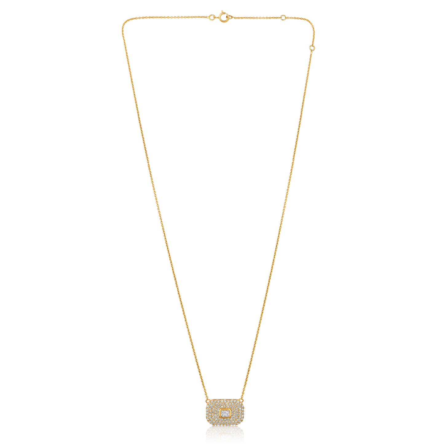 Solid Gold 1.03ct Natural Diamond Tag Bar Emerald Rectangle Necklace