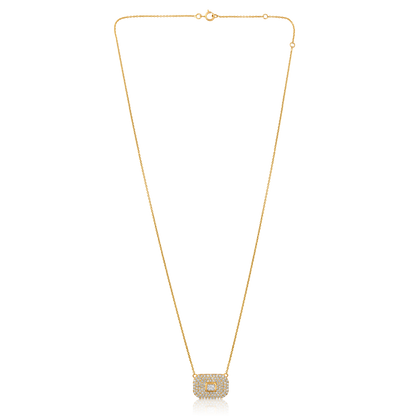 Solid Gold 1.03ct Natural Diamond Tag Bar Emerald Rectangle Necklace