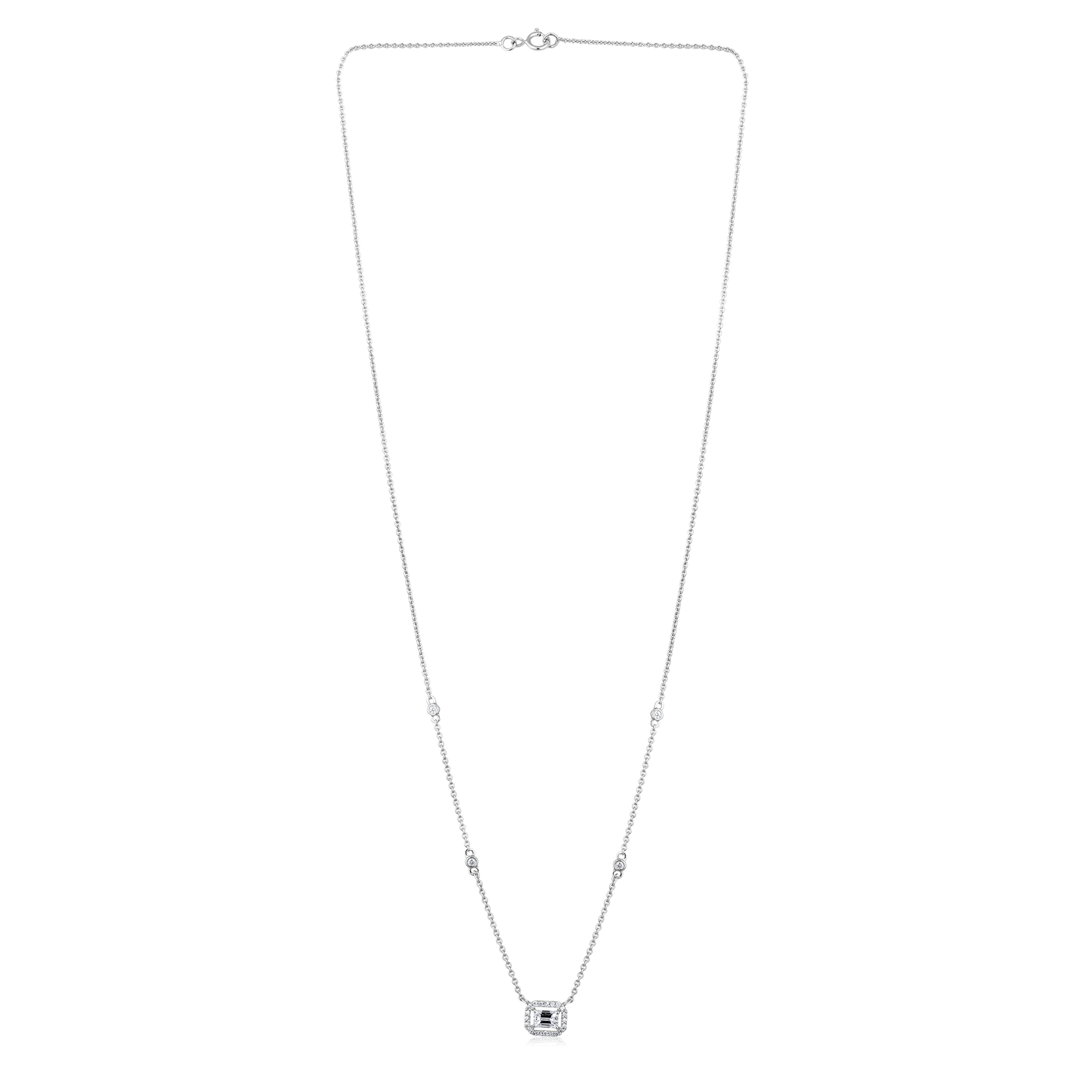 Solid Gold 0.44ct Natural Diamond Emerald Round Bezel By-Yard Necklace