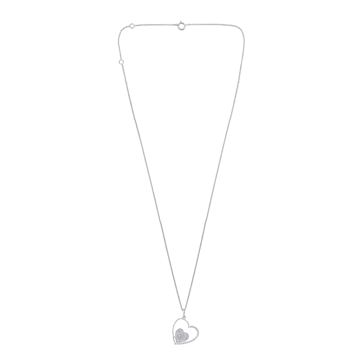 Solid Gold 0.1ct Natural Diamond Link Double Heart Halo CutOut Necklace