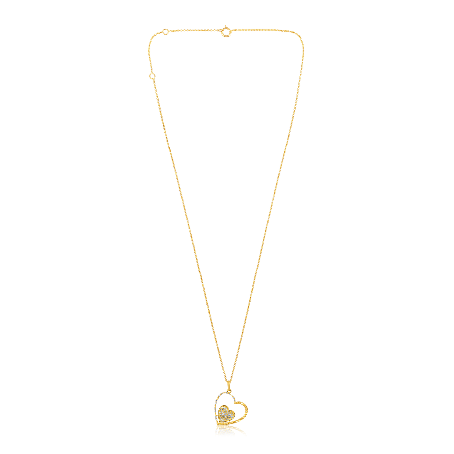 Solid Gold 0.11ct Natural Diamond Twin Heart Love Charm Pendant Necklace