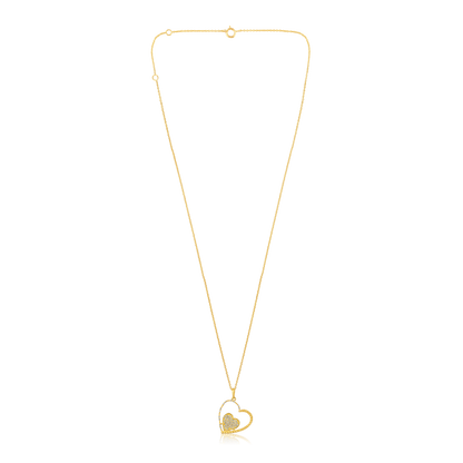 Solid Gold 0.11ct Natural Diamond Twin Heart Love Charm Pendant Necklace