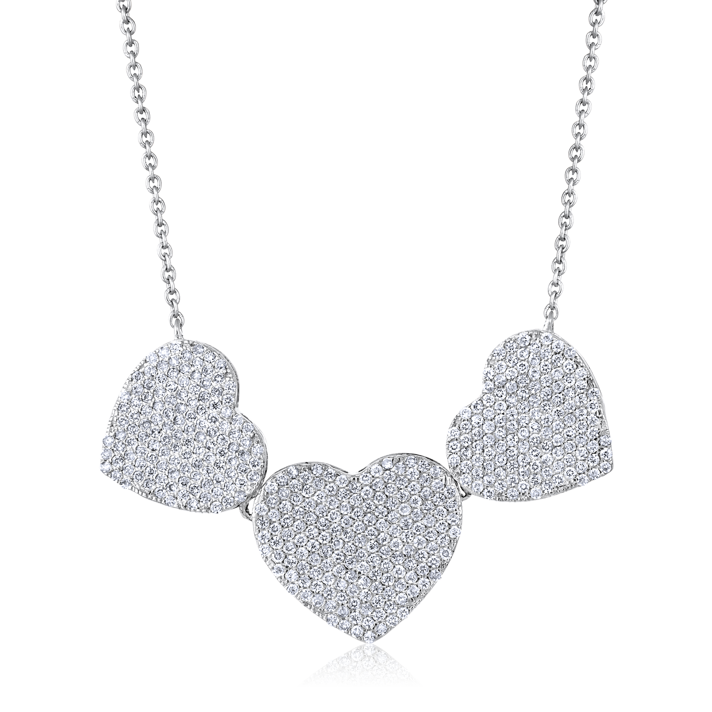 Solid Gold 0.8ct Natural Diamond Triple Heart Love Linked Charm Necklace
