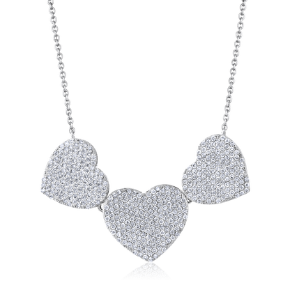 Solid Gold 0.8ct Natural Diamond Triple Heart Love Linked Charm Necklace