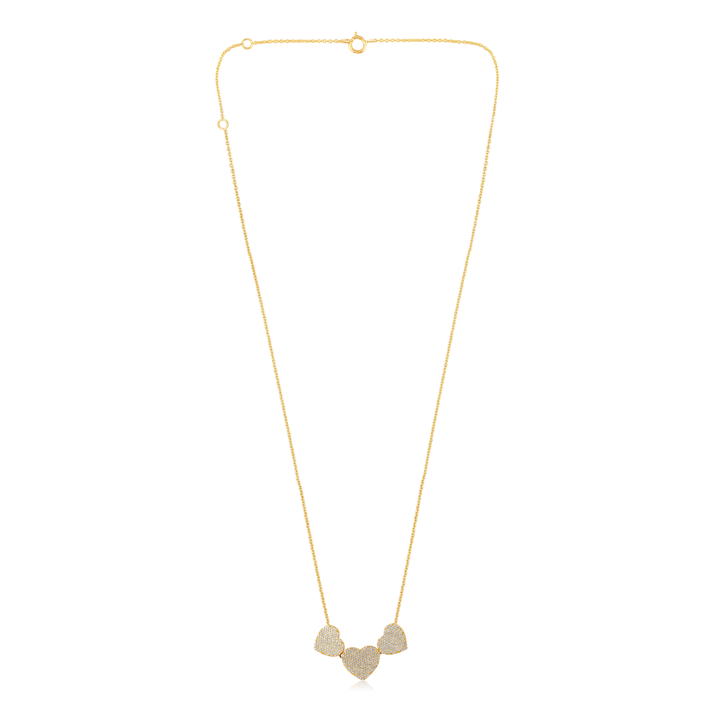 Solid Gold 0.82ct Natural Diamond 3 Heart Studded Pendant Necklace