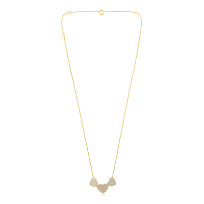 Solid Gold 0.82ct Natural Diamond 3 Heart Studded Pendant Necklace
