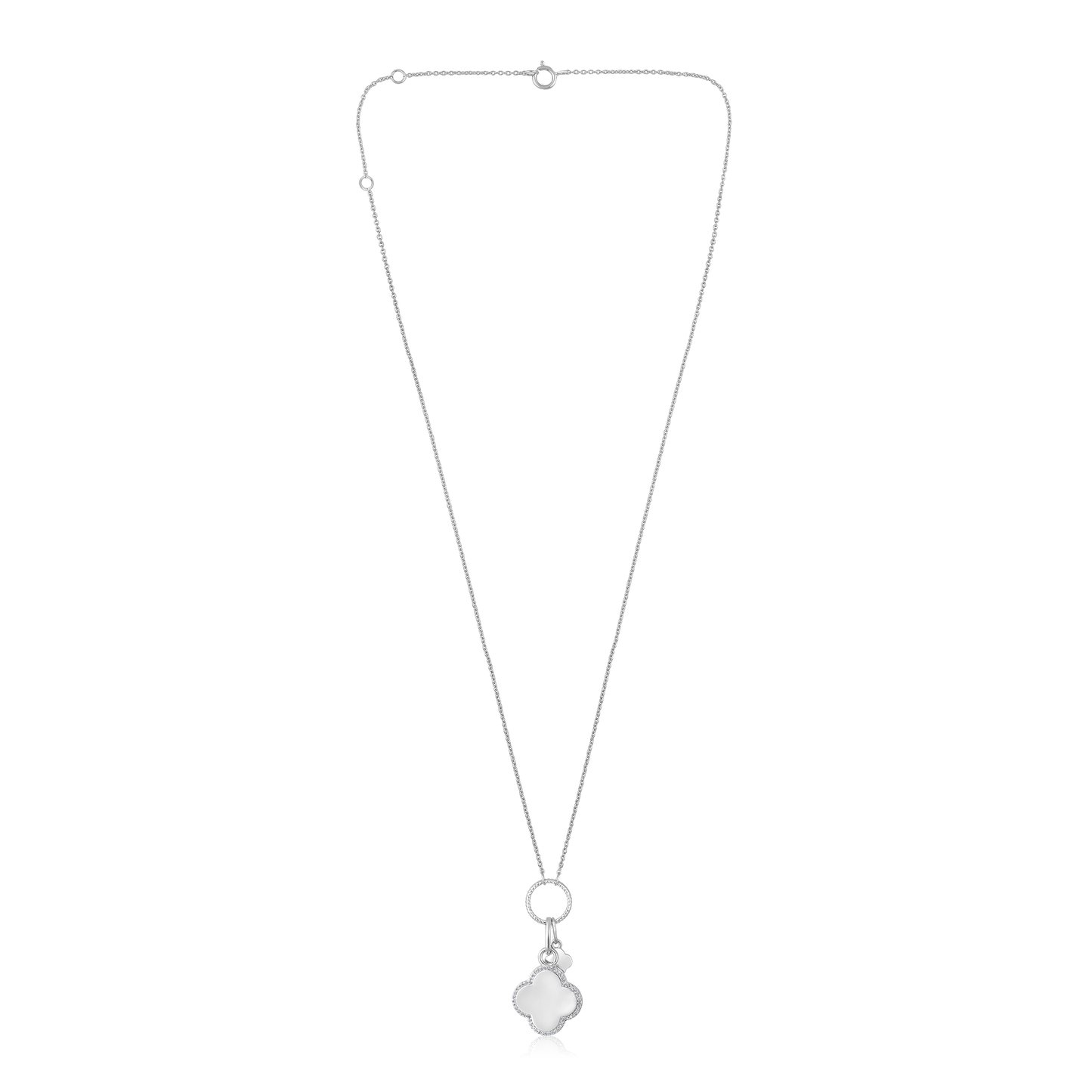 Solid Gold 0.11ct Natural Diamond Bubble Clover Ring Charm Necklace