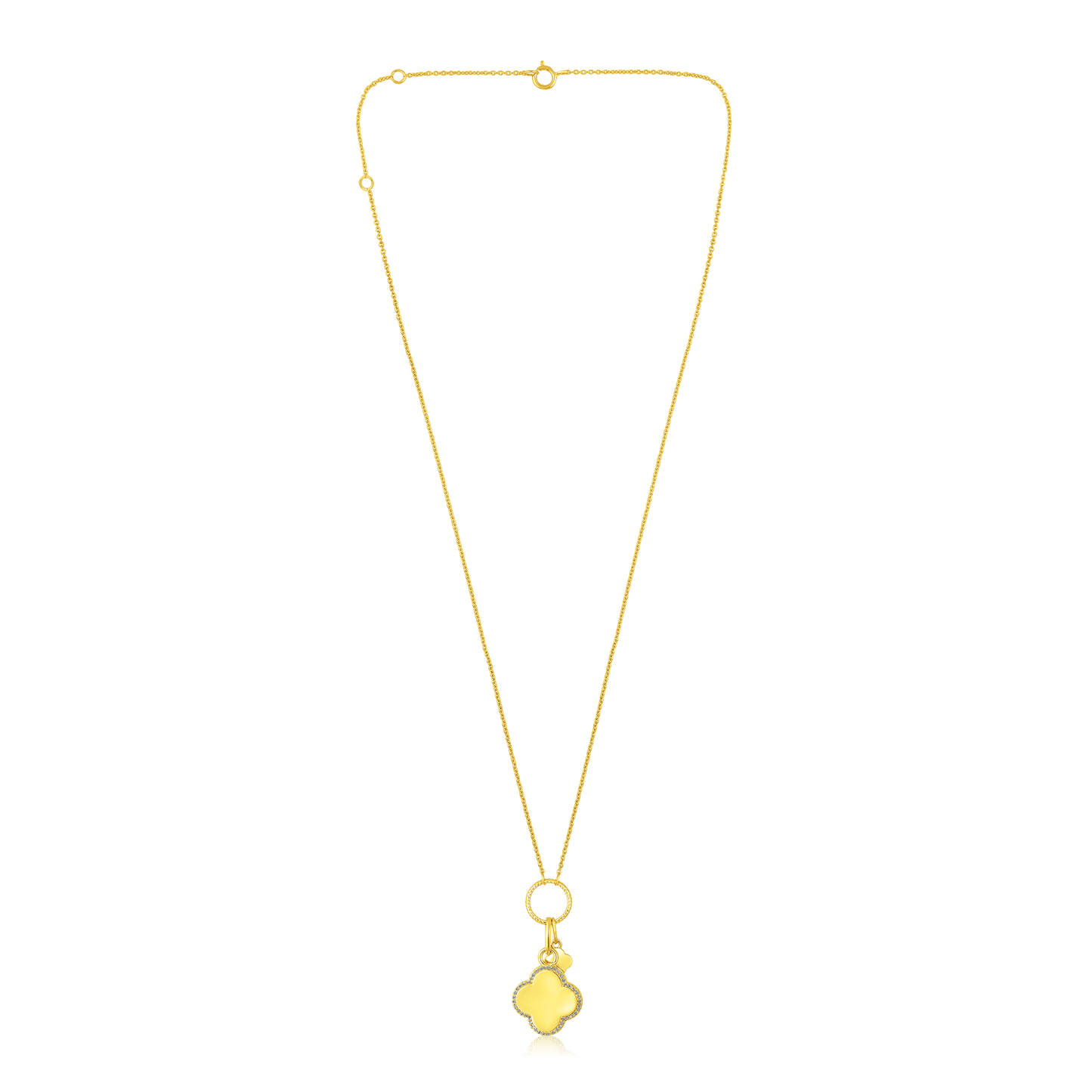 Solid Gold 0.11ct Natural Diamond Clover Double Ring Charm Necklace