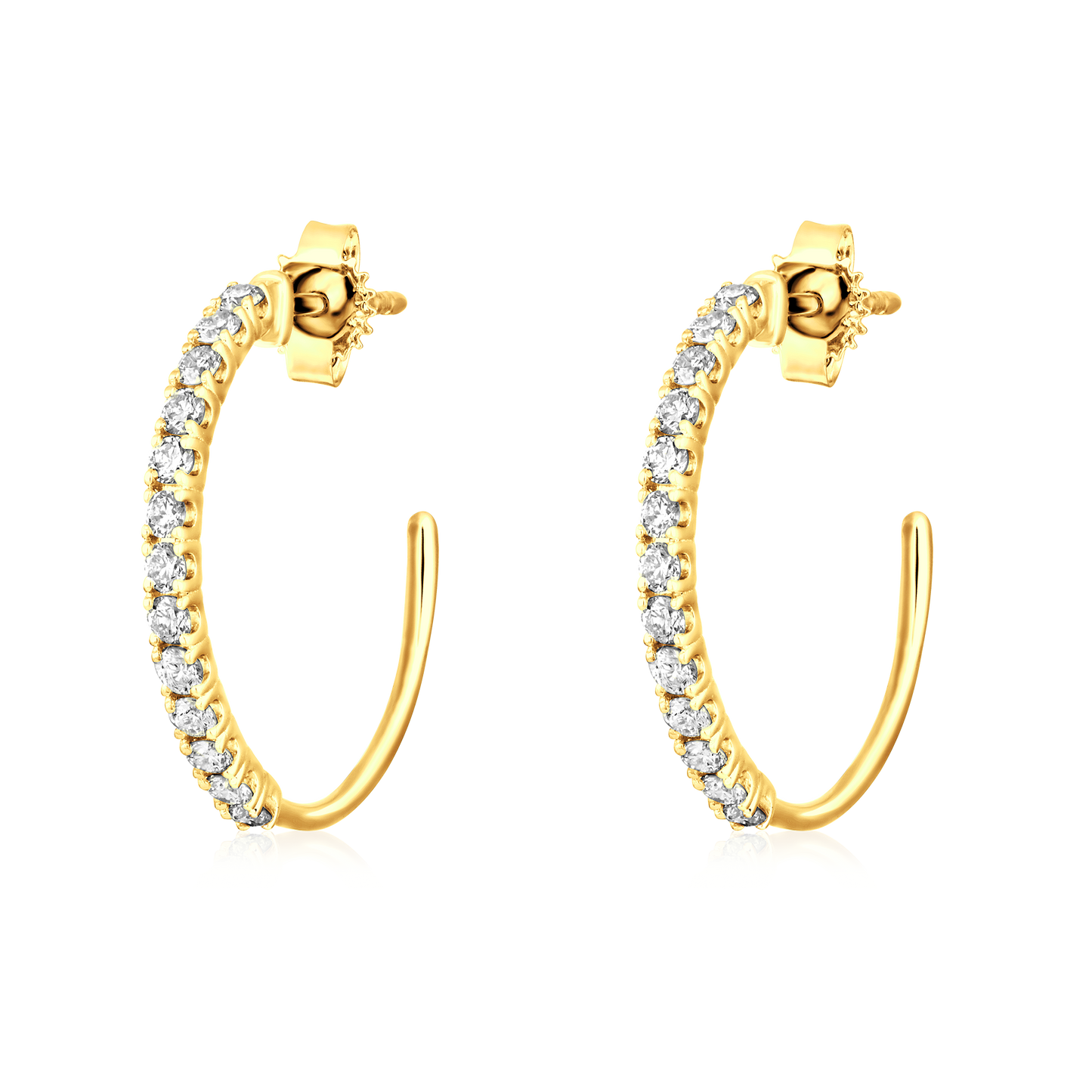Solid Gold 0.5ct Natural Diamond C Shape Open Hoop Stud Earrings