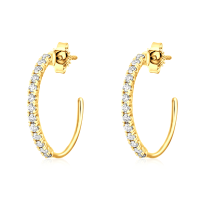 Solid Gold 0.5ct Natural Diamond C Shape Open Hoop Stud Earrings