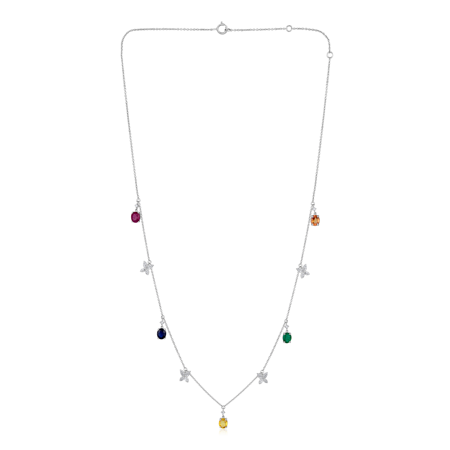 Solid Gold 2.62ct Natural Diamond w/ Natural Sapphire Multi-Color Station Necklace