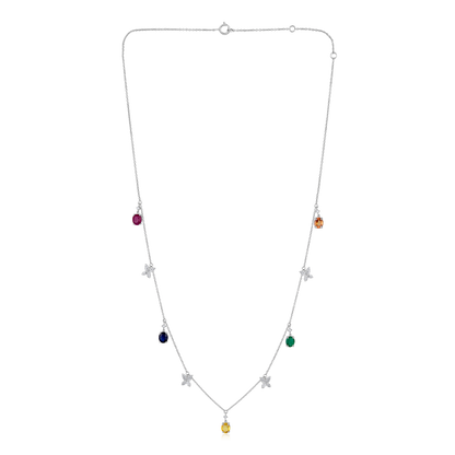 Solid Gold 2.62ct Natural Diamond w/ Natural Sapphire Multi-Color Station Necklace