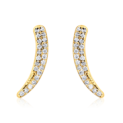 Solid Gold 0.14ct Natural Diamond 2in1 Curved Drop Climber Stud Earrings